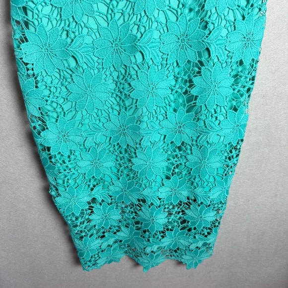 Bisou Bisou Women’s Guipure Lace High Neck Floral Dress Size 4 Teal Blue Party - Picture 11 of 12